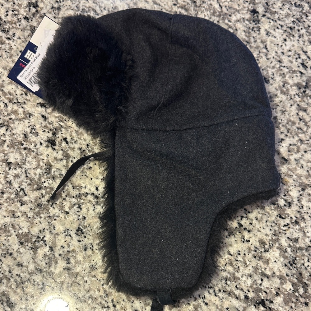 Kangol Dark Gray Fur-Trimmed Hat